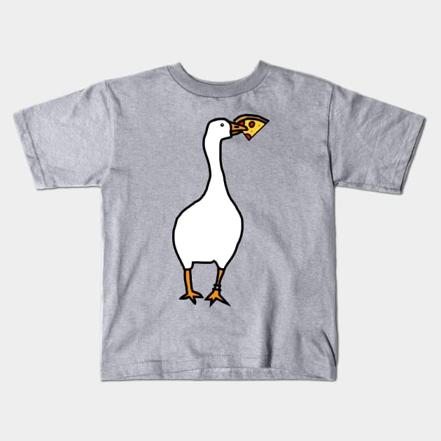 White Goose Steals Pizza Kids T-Shirt by ellenhenryart